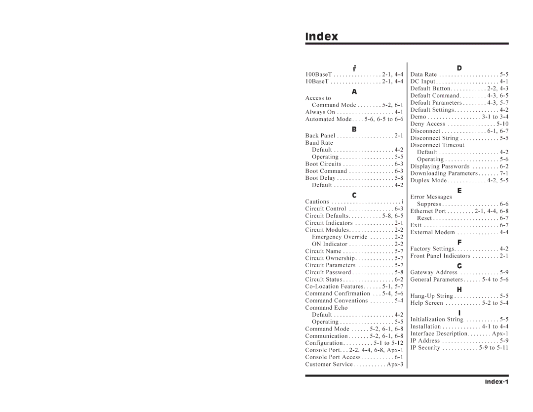 Western Telematic RPC-4840N manual Index, 10BaseT100BaseT........#.........2-1,4-4 