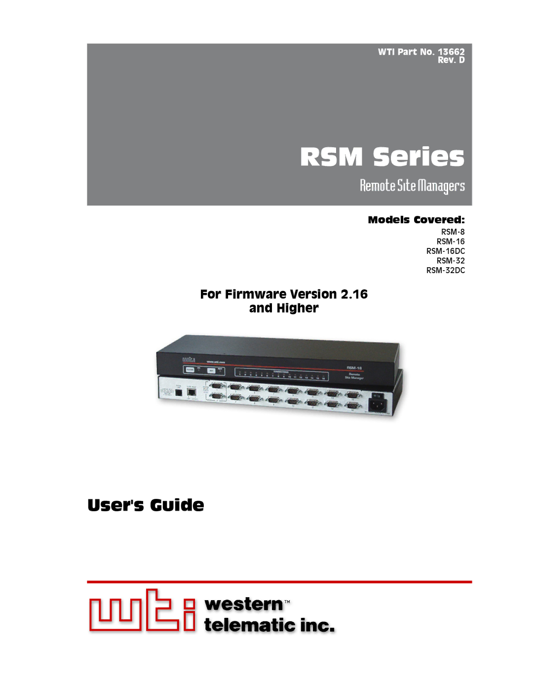 Western Telematic RSM-8, RSM-32DC, RSM-16DC manual RSM Series 