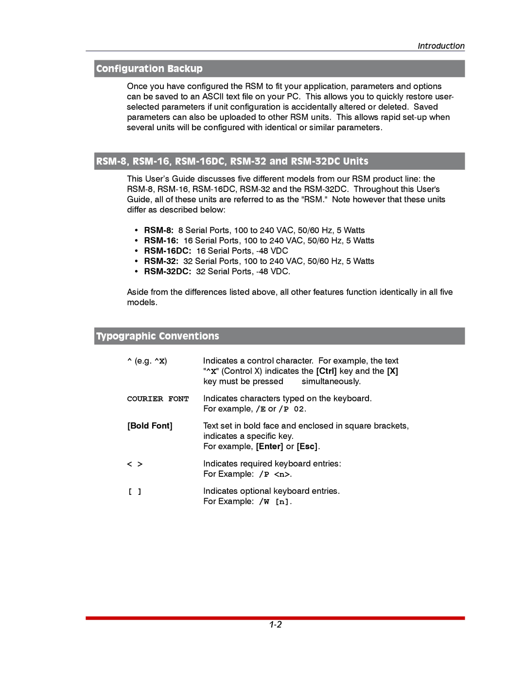 Western Telematic Configuration Backup, RSM-8, RSM-16, RSM-16DC, RSM-32 and RSM-32DC Units, Typographic Conventions 