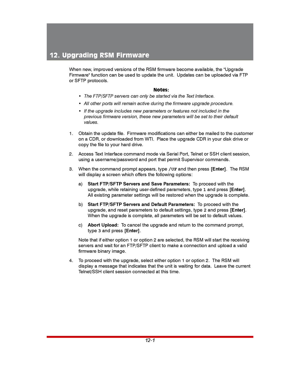 Western Telematic RSM-8, RSM-32DC, RSM-16DC manual Upgrading RSM Firmware, 12-1 