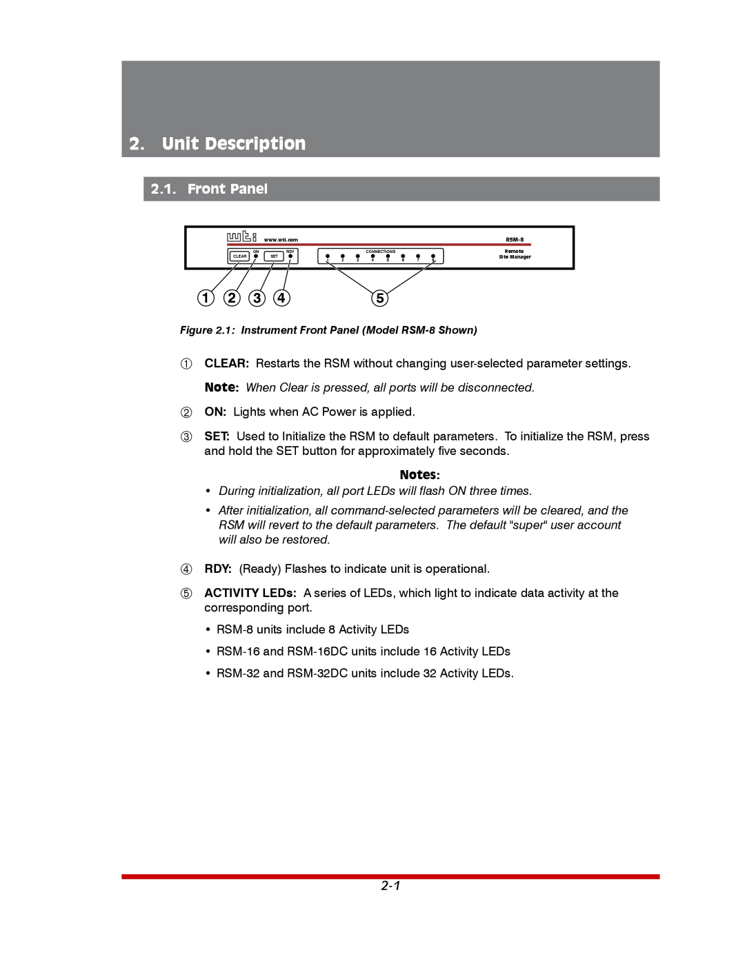 Western Telematic RSM-8, RSM-32DC, RSM-16DC manual Unit Description, Front Panel 