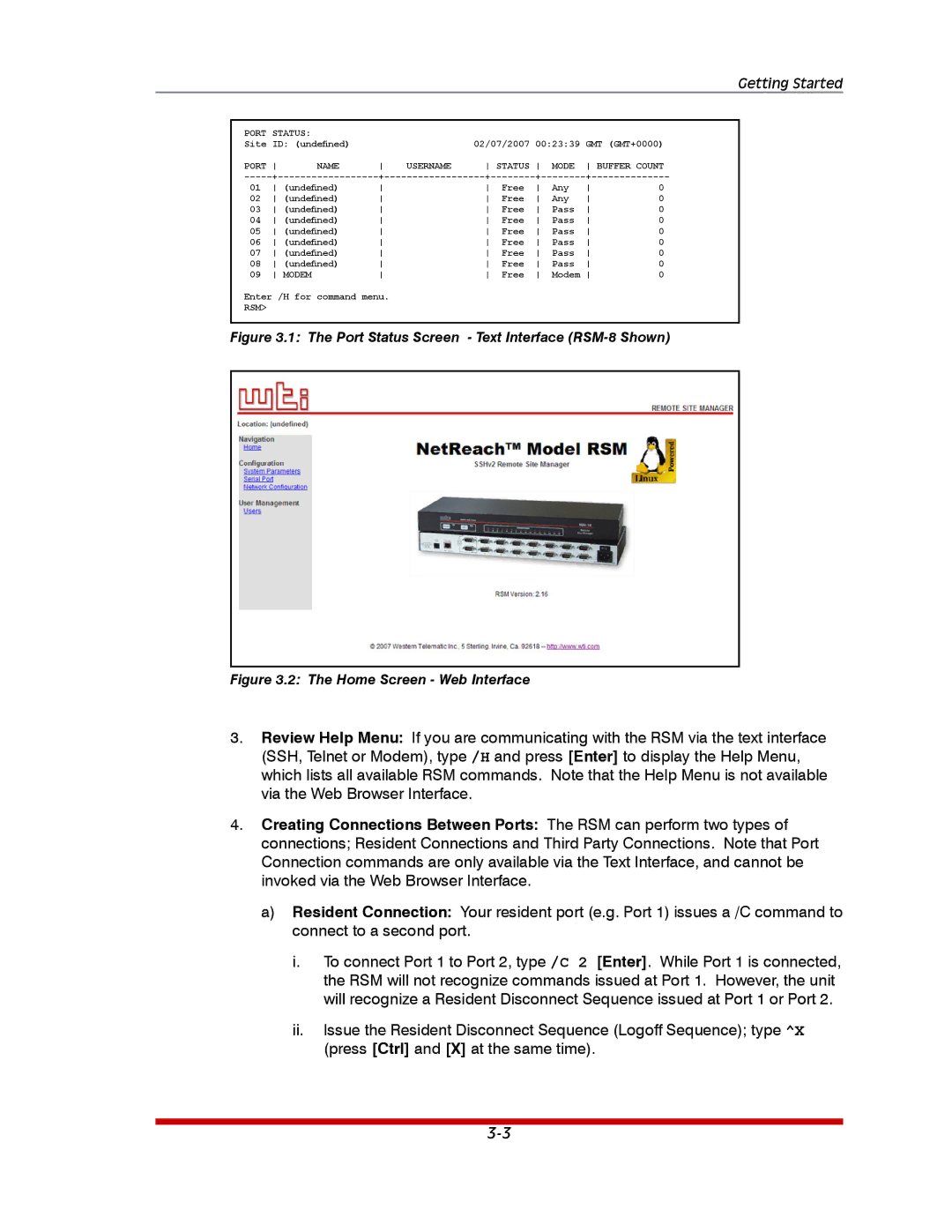 Western Telematic RSM-32DC, RSM-16DC manual Port Status Screen Text Interface RSM-8 Shown 