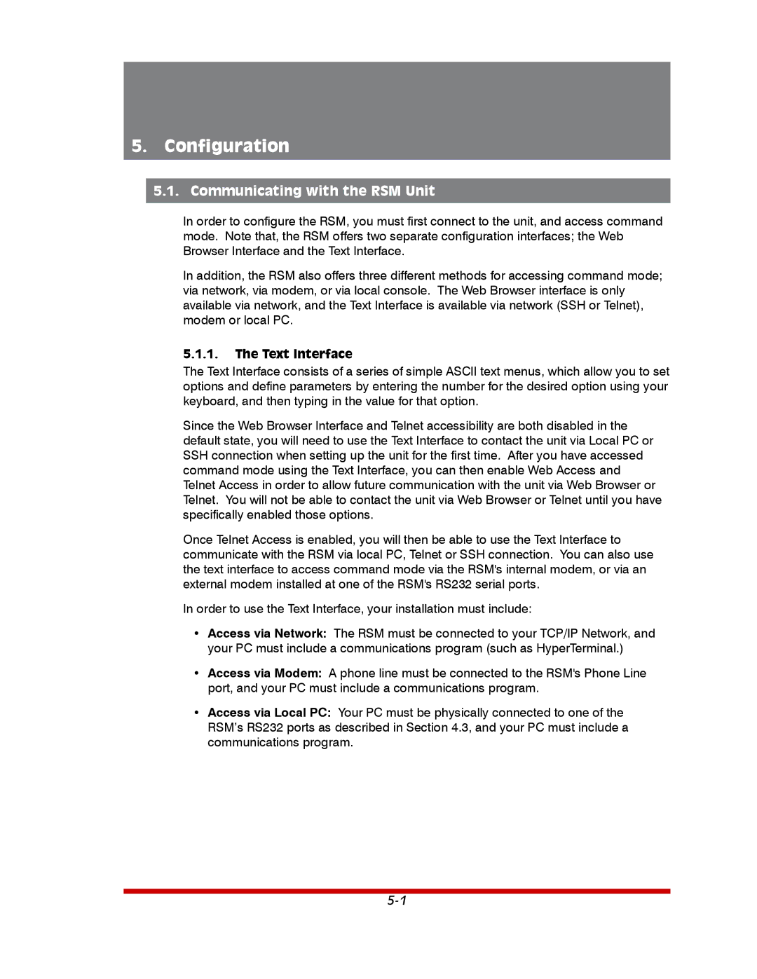 Western Telematic RSM-32DC, RSM-8, RSM-16DC manual Configuration, Communicating with the RSM Unit, Text Interface 