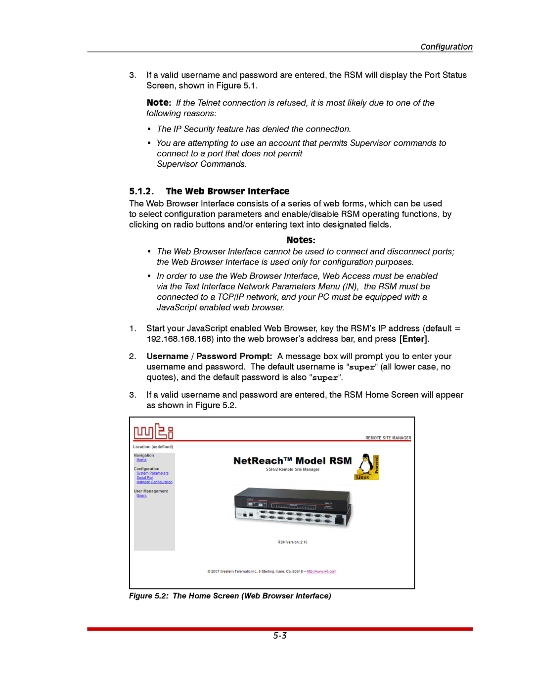 Western Telematic RSM-32DC, RSM-8, RSM-16DC manual Home Screen Web Browser Interface 