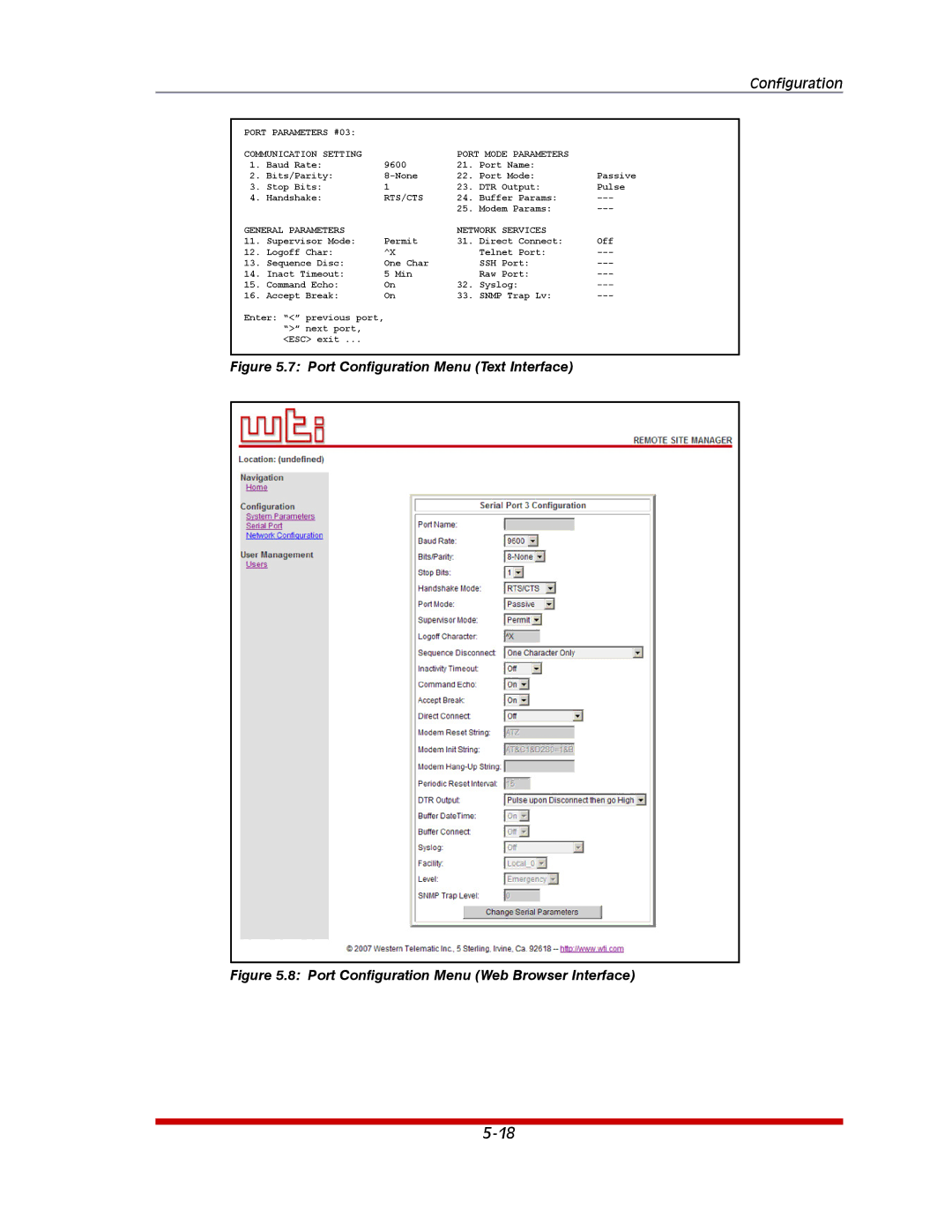 Western Telematic RSM-32DC, RSM-8, RSM-16DC manual Port Configuration Menu Text Interface 