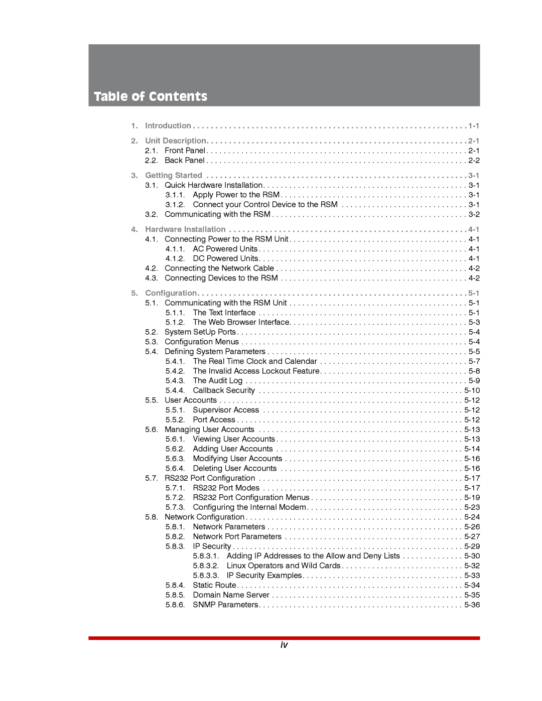 Western Telematic RSM-32DC, RSM-8, RSM-16DC manual Table of Contents 