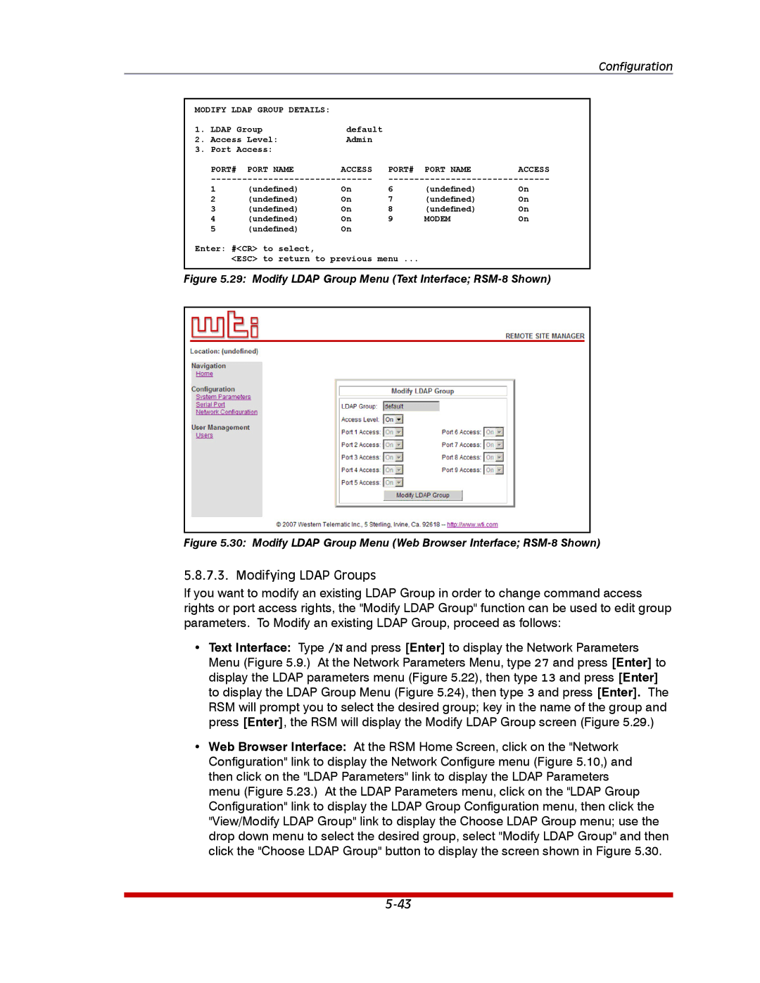 Western Telematic RSM-32DC, RSM-16DC manual Modify Ldap Group Menu Text Interface RSM-8 Shown 