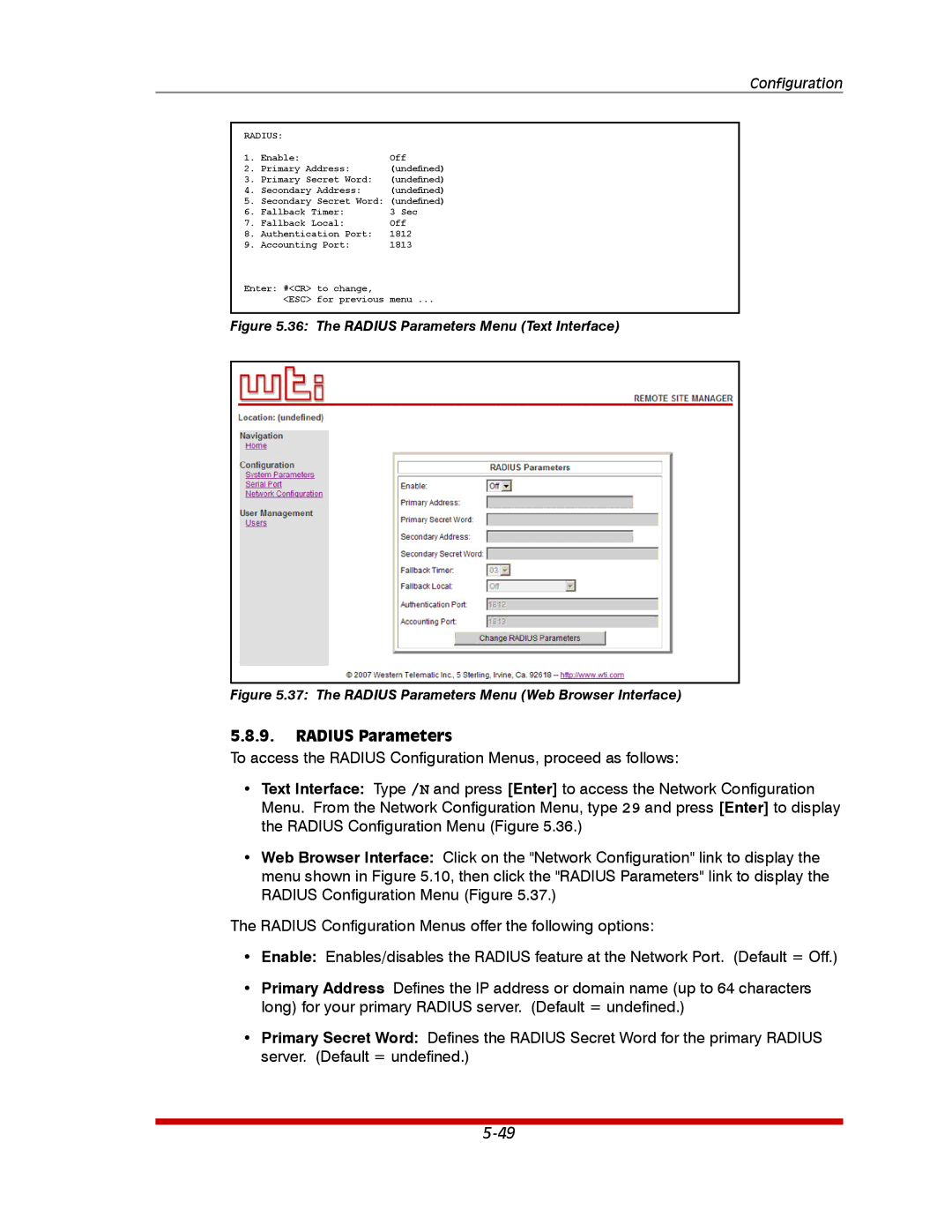 Western Telematic RSM-32DC, RSM-8, RSM-16DC manual The Radius Parameters Menu Text Interface 