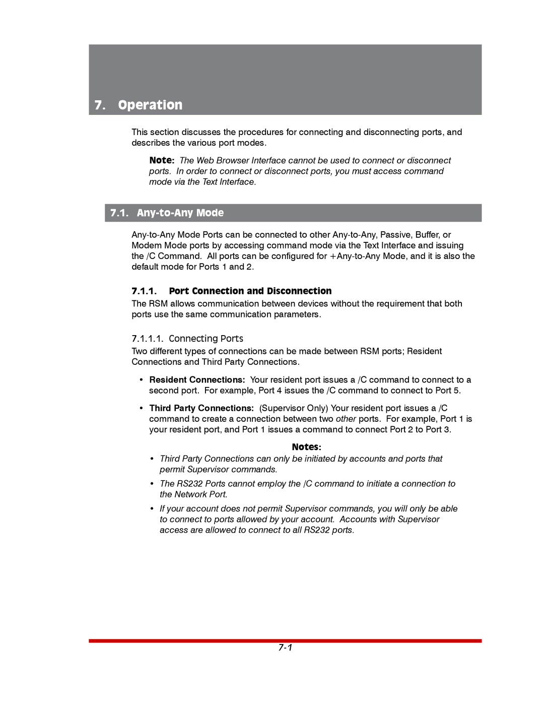 Western Telematic RSM-32DC, RSM-8, RSM-16DC manual Operation, Any-to-Any Mode, Port Connection and Disconnection 