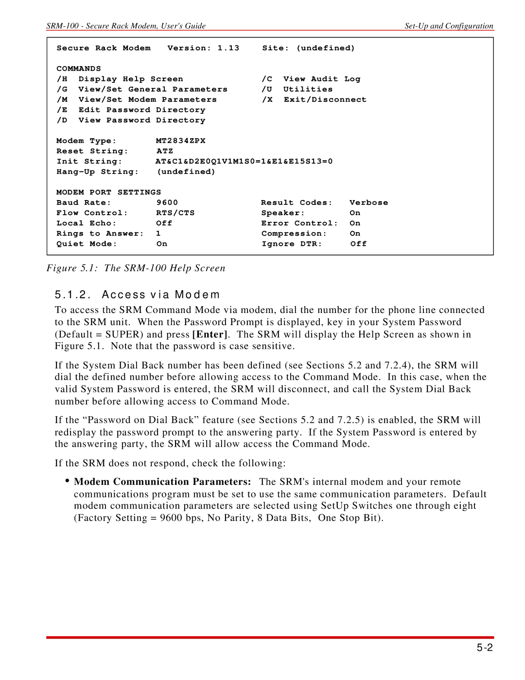 Western Telematic SRM-100 manual Access via Modem, Commands 