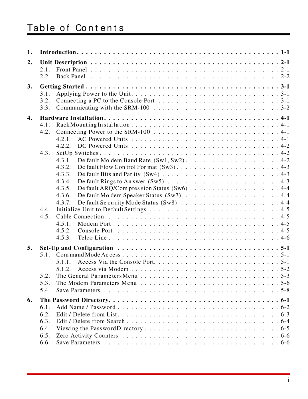 Western Telematic SRM-100 manual Table of Contents 