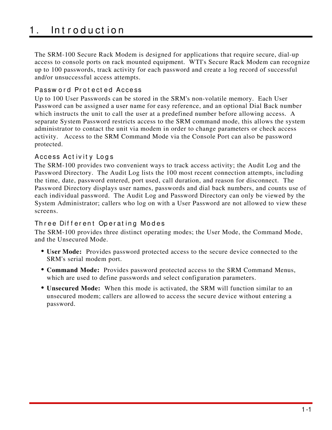 Western Telematic SRM-100 manual Introduction, Password Protected Access 