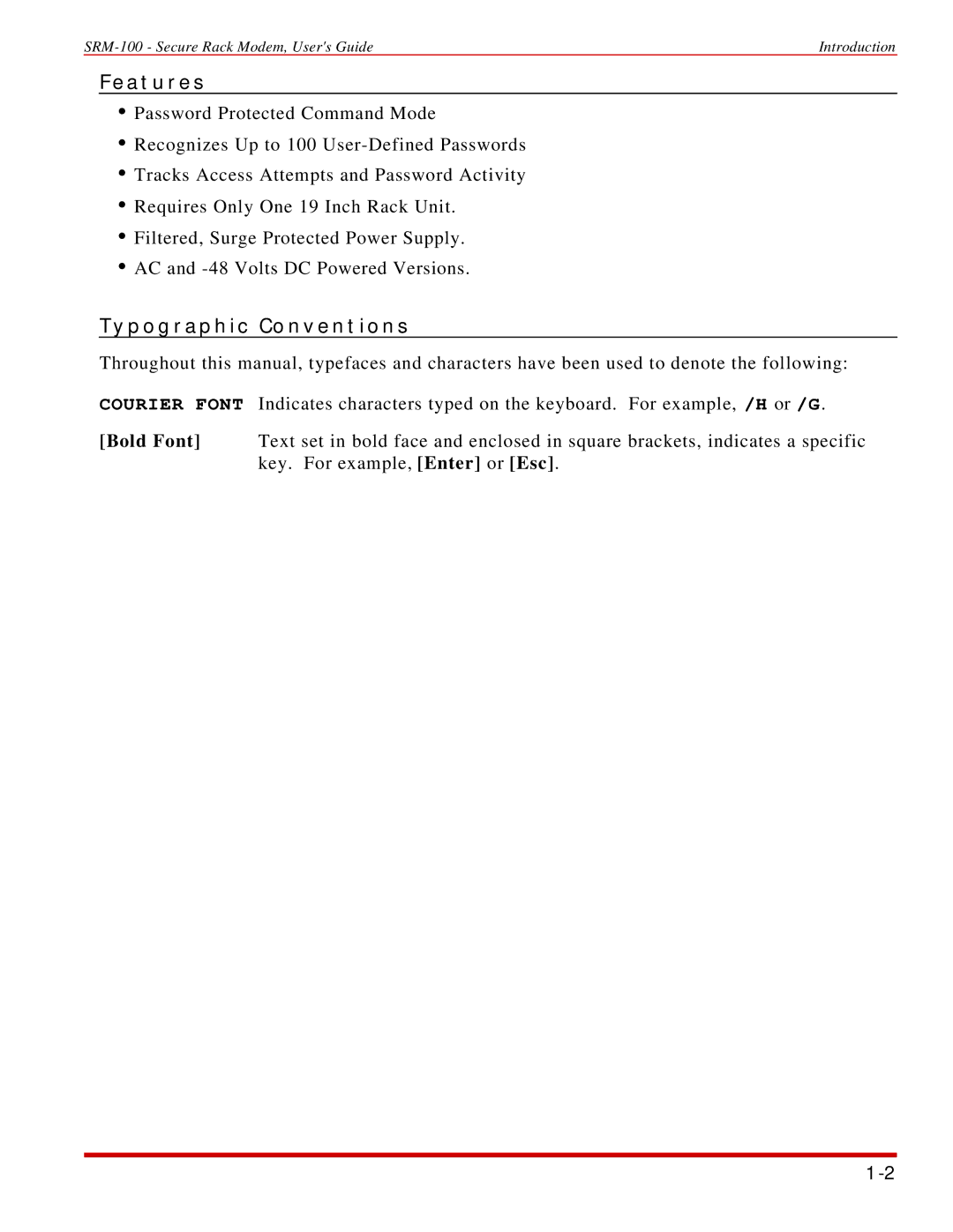 Western Telematic SRM-100 manual Features, Typographic Conventions 