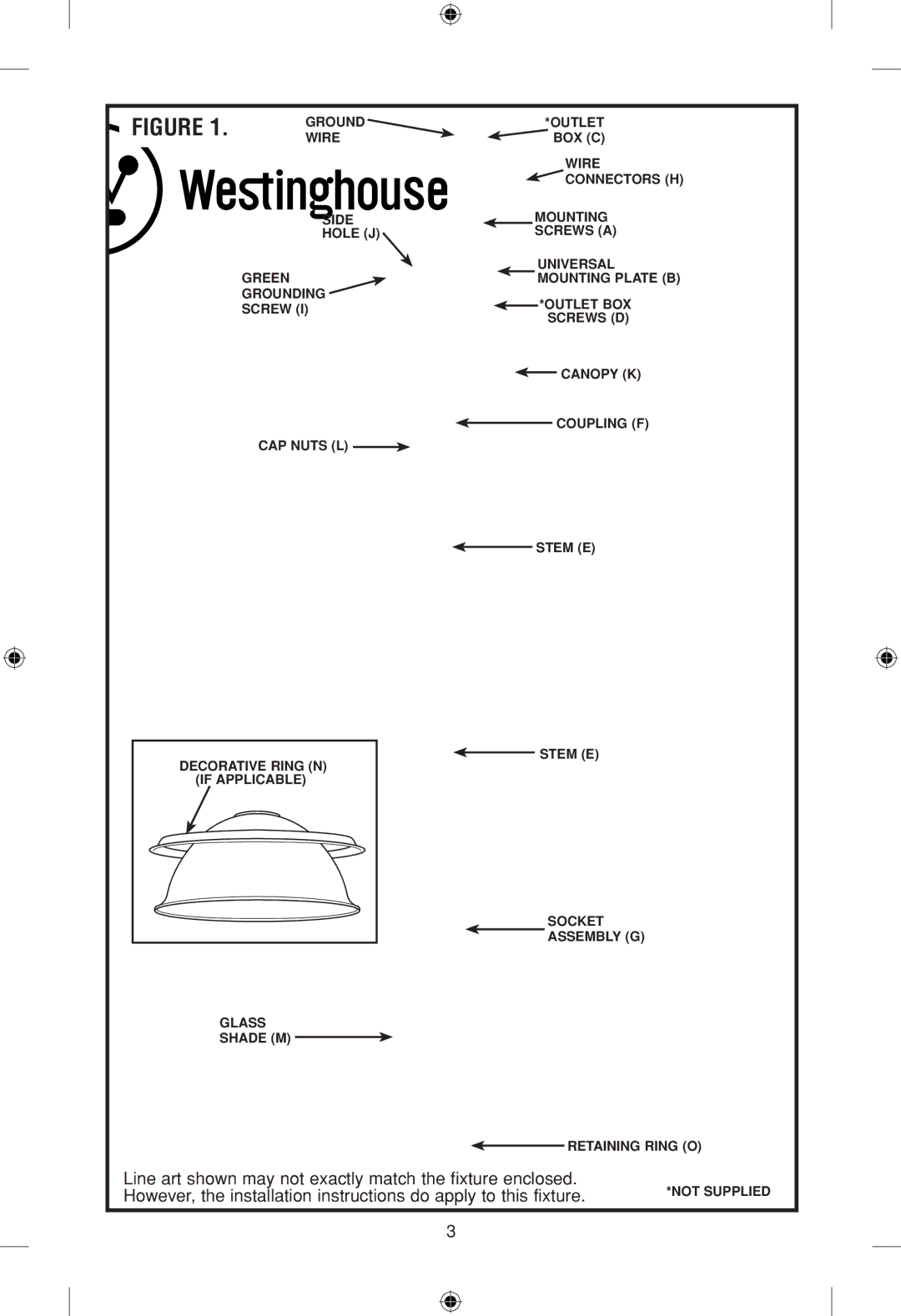 Westinghouse 101304 owner manual Line art shown may not exactly match the fixture enclosed 