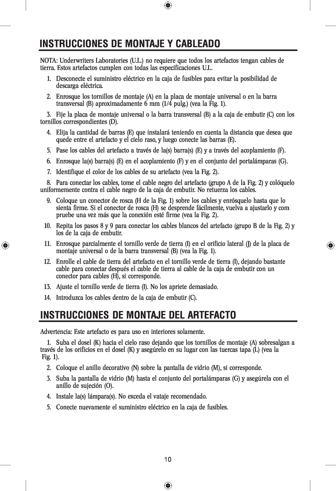 Westinghouse 101304 owner manual Instrucciones De Montaje Y Cableado, Instrucciones De Montaje Del Artefacto 