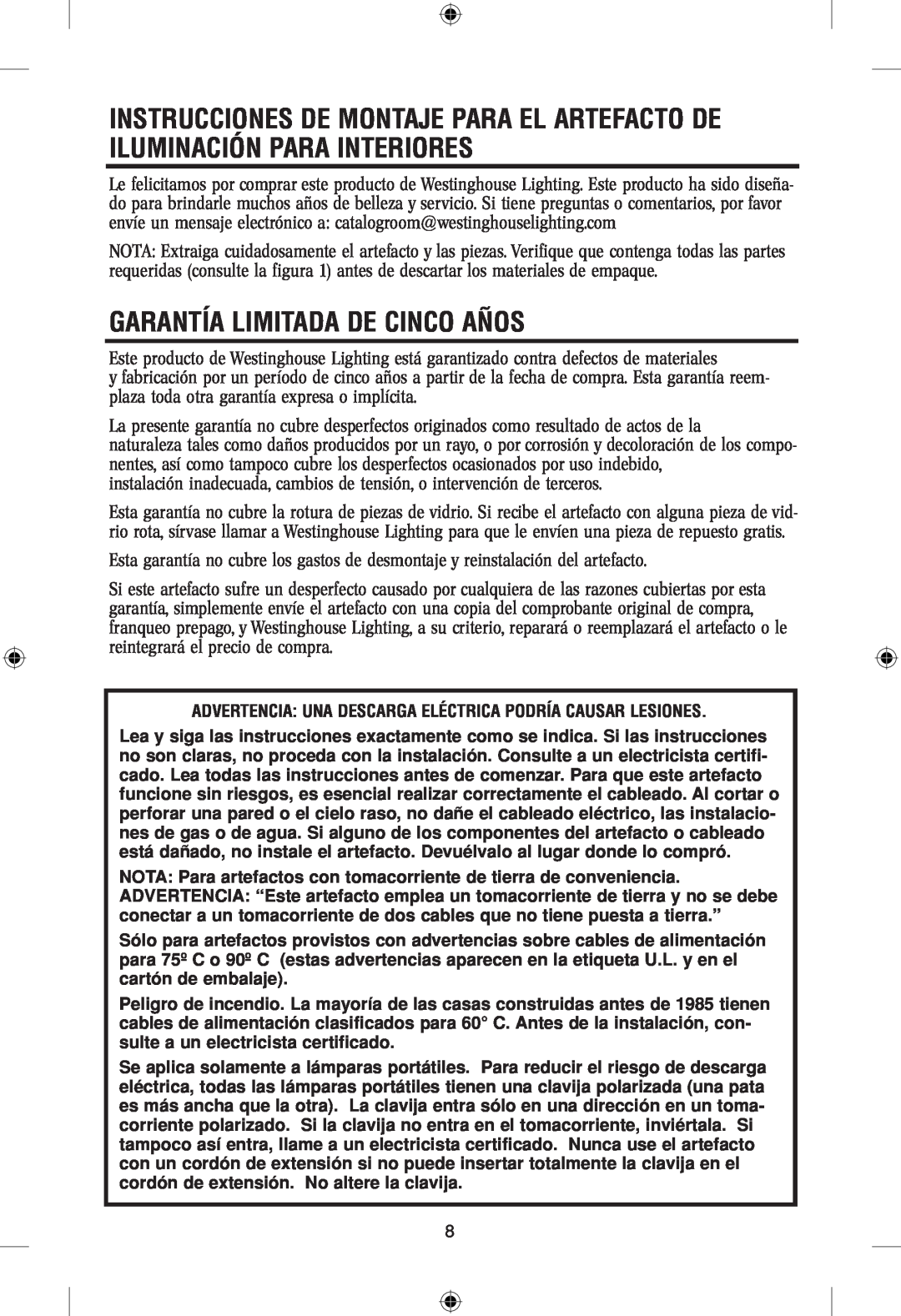 Westinghouse 101304 owner manual Garantía Limitada De Cinco Años 