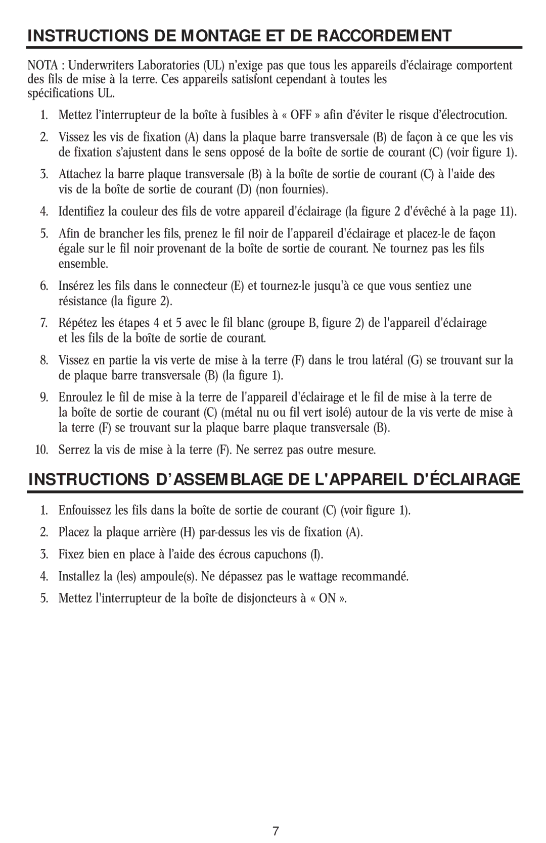 Westinghouse 11704 Instructions DE Montage ET DE Raccordement, Instructions D’ASSEMBLAGE DE Lappareil Déclairage 