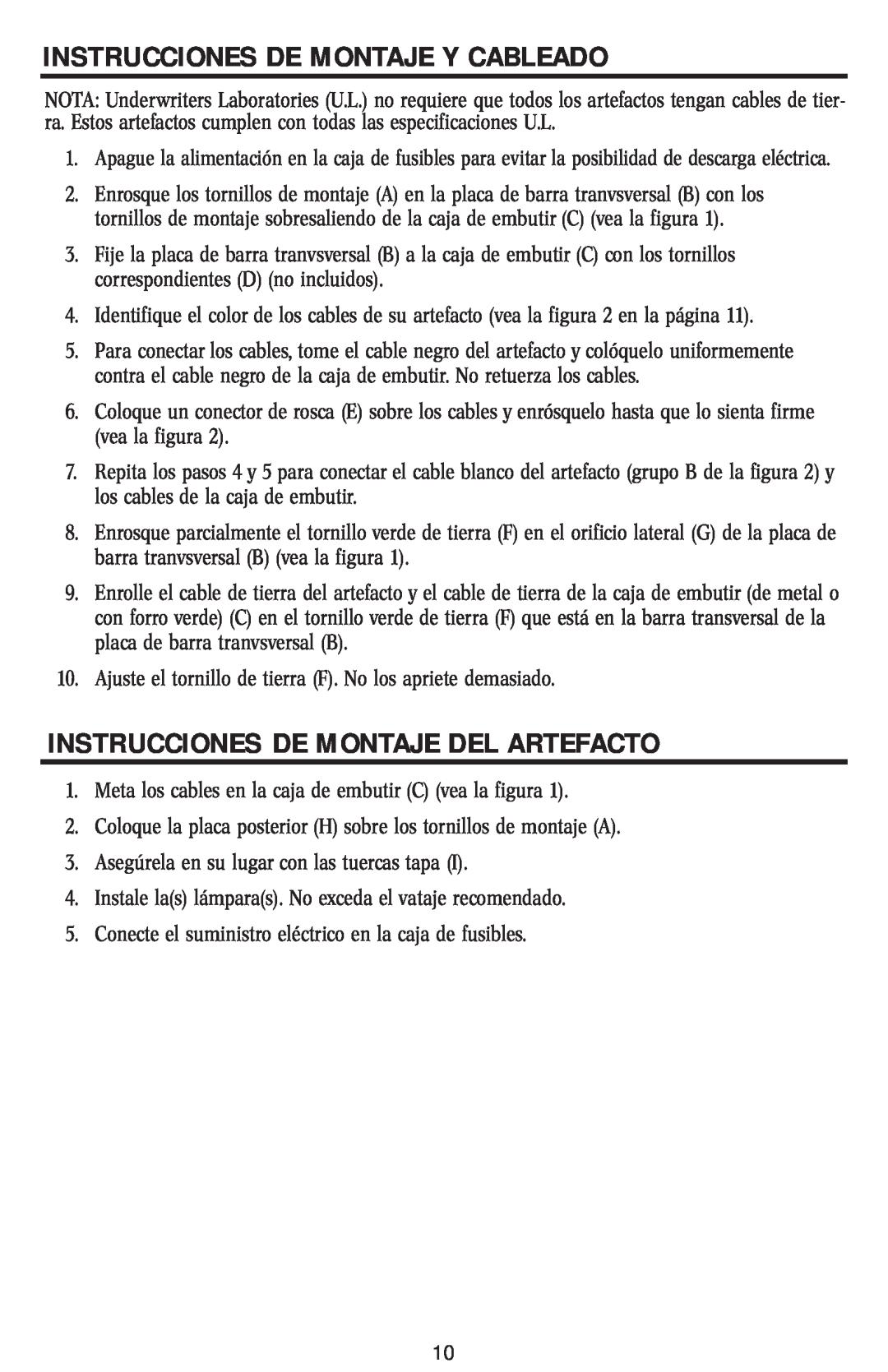 Westinghouse 11704 owner manual Instrucciones De Montaje Y Cableado, Instrucciones De Montaje Del Artefacto 