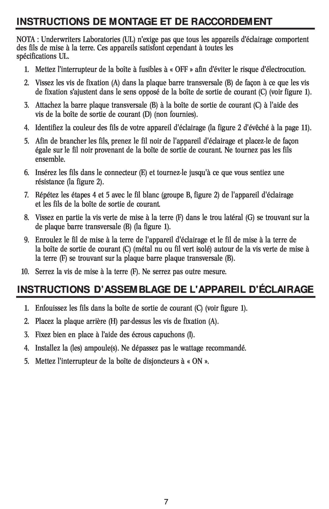 Westinghouse 11704 Instructions D’Assemblage De Lappareil Déclairage, Instructions De Montage Et De Raccordement 