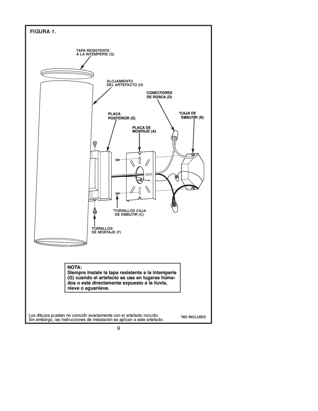 Westinghouse 121504 Figura, NOTA Siempre instale la tapa resistente a la intemperie, Caja De Embutir B, No Incluido 