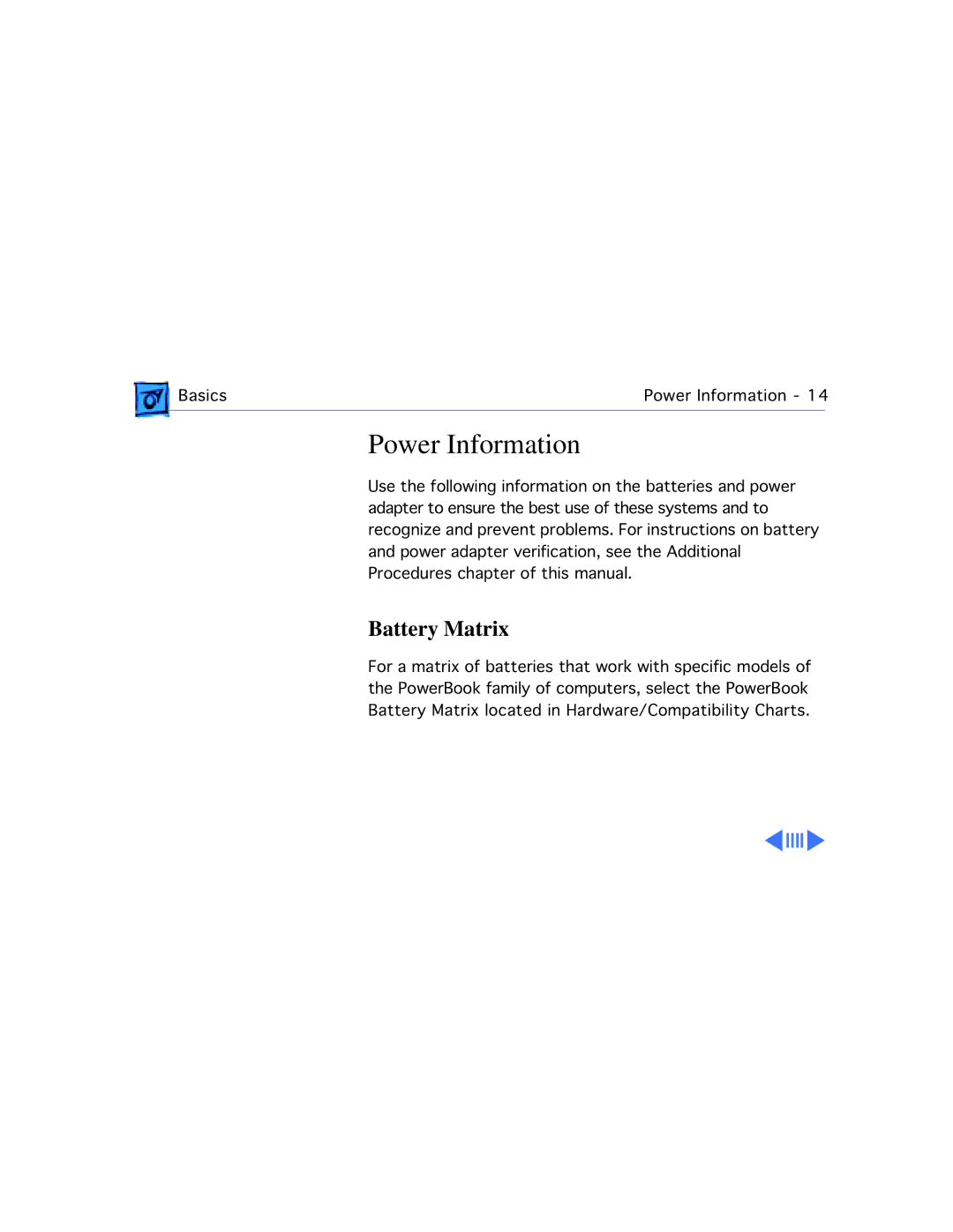 Westinghouse 190/5300 manual Power Information, Battery Matrix 