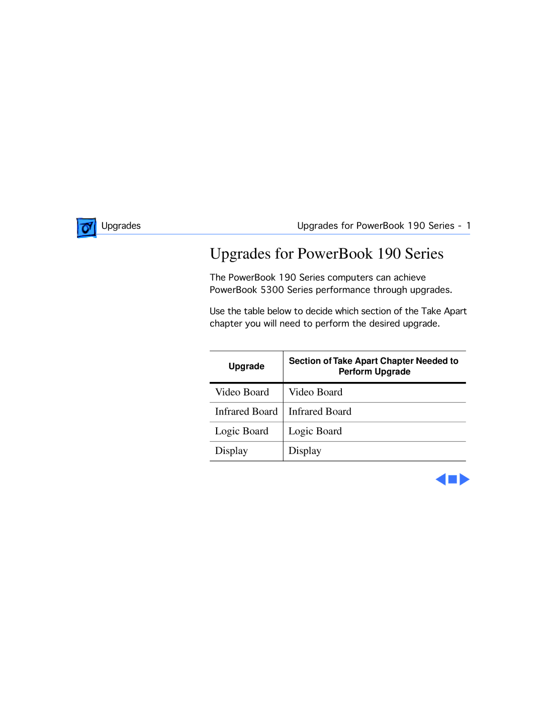 Westinghouse 190/5300 manual Upgrades for PowerBook 190 Series 