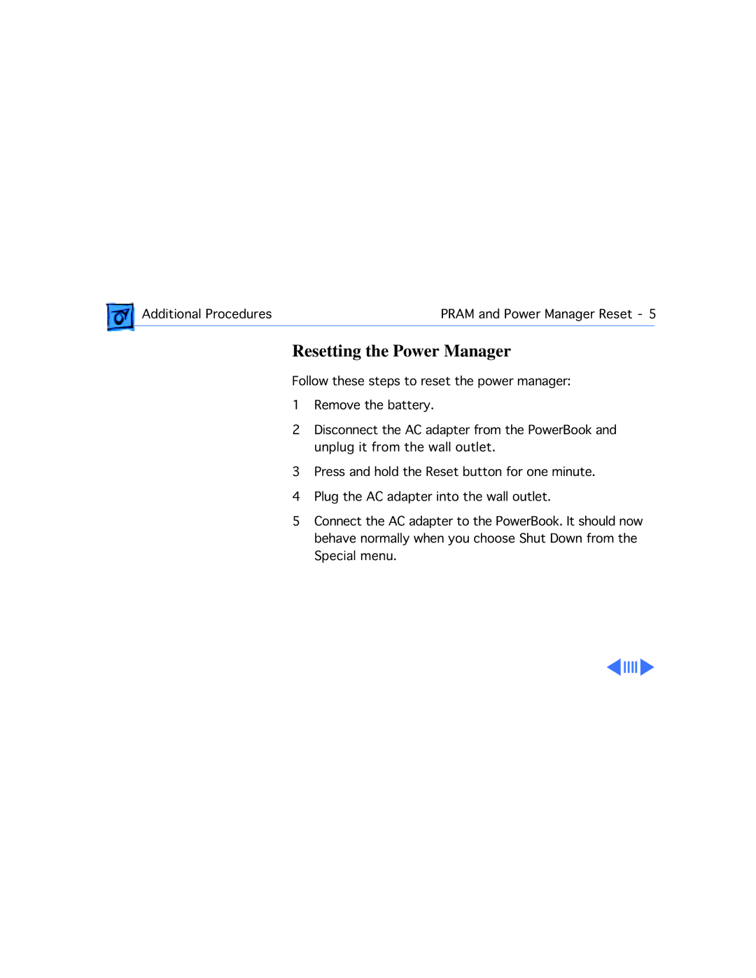 Westinghouse 190/5300 manual Resetting the Power Manager 