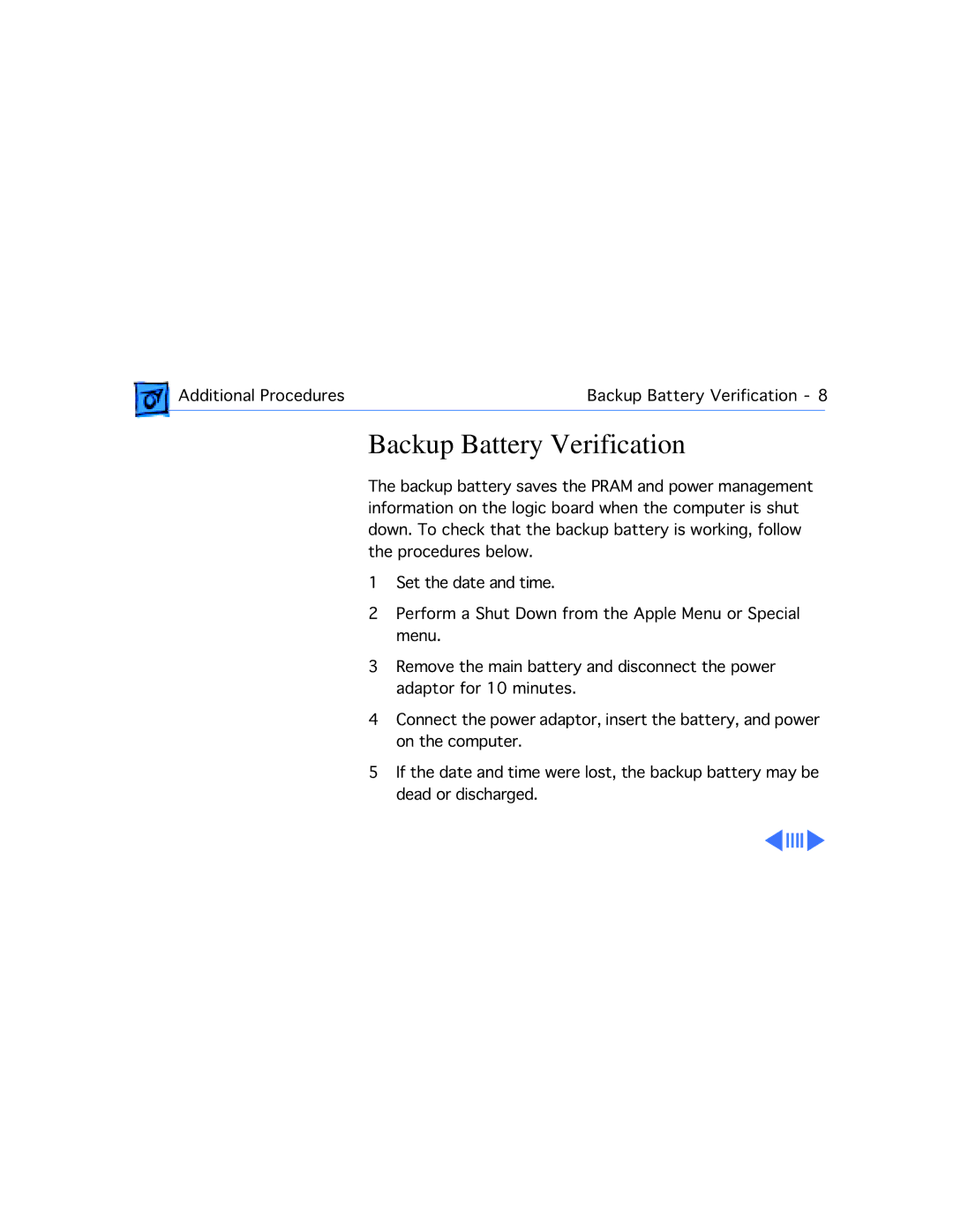 Westinghouse 190/5300 manual Backup Battery Verification 