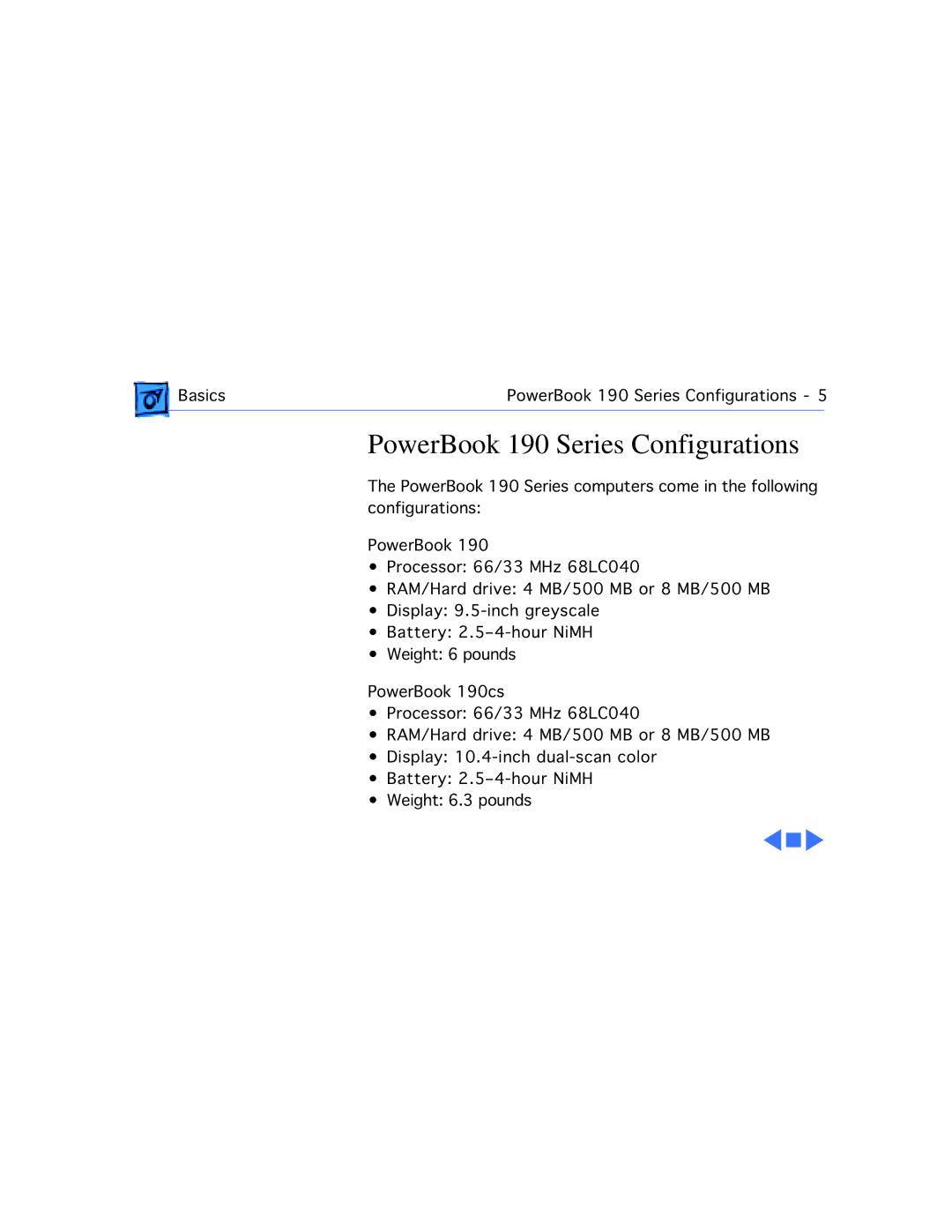 Westinghouse 190/5300 manual PowerBook 190 Series Configurations 