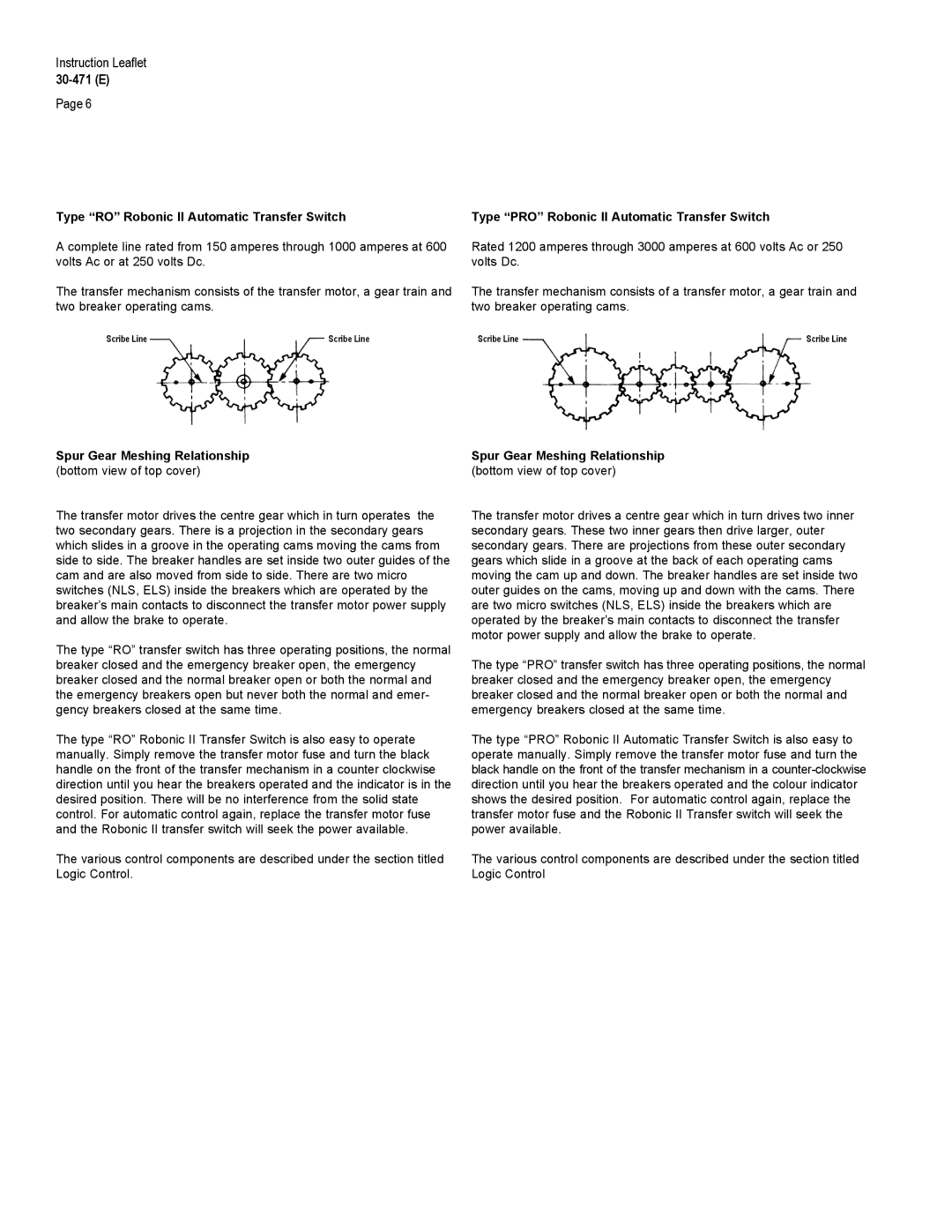 Westinghouse 30-471 (E) Type RO Robonic II Automatic Transfer Switch, Type PRO Robonic II Automatic Transfer Switch 