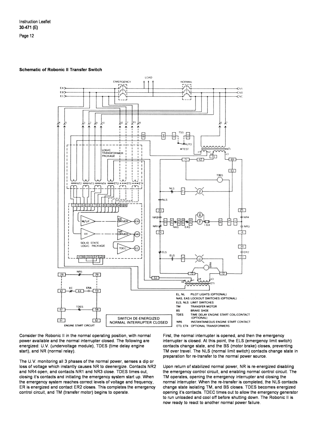 Westinghouse 30-471 (E) warranty 30-471 E, Schematic of Robonic II Transfer Switch 
