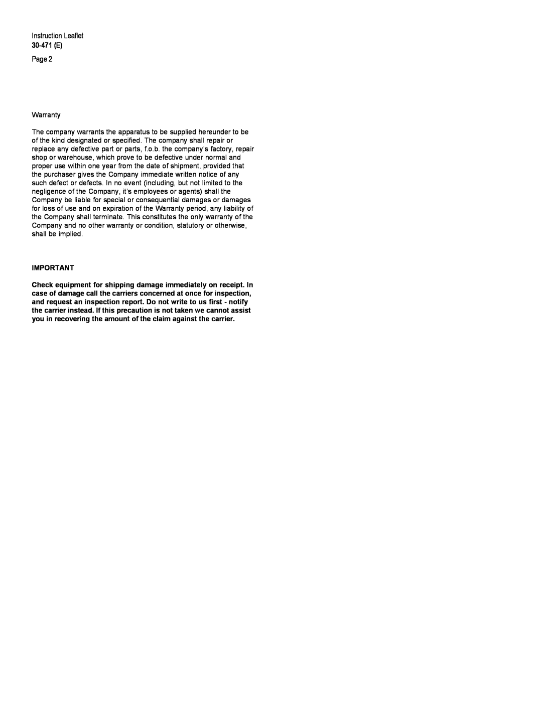 Westinghouse 30-471 (E) warranty Instruction Leaflet, 30-471 E, Page 