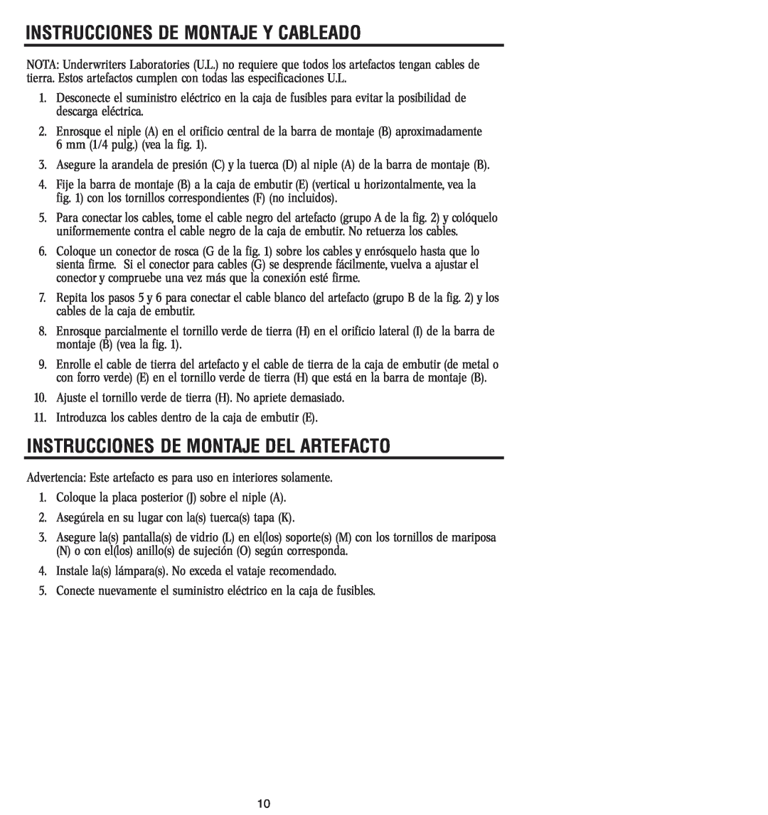 Westinghouse 30404 owner manual Instrucciones De Montaje Y Cableado, Instrucciones De Montaje Del Artefacto 