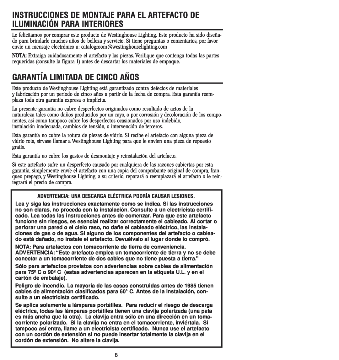 Westinghouse 30404 owner manual Garantía Limitada De Cinco Años 