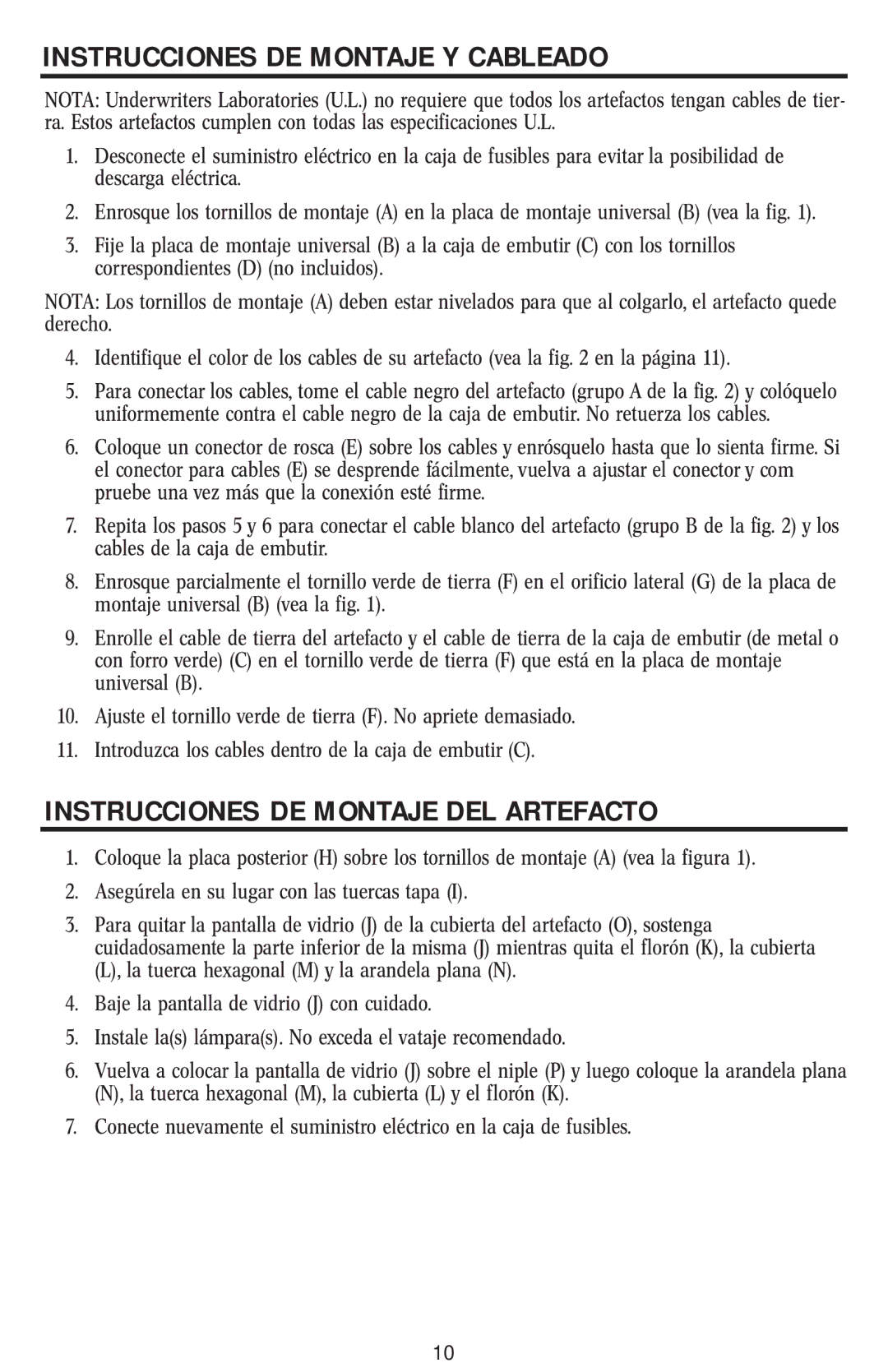 Westinghouse 30904 owner manual Instrucciones DE Montaje Y Cableado, Instrucciones DE Montaje DEL Artefacto 