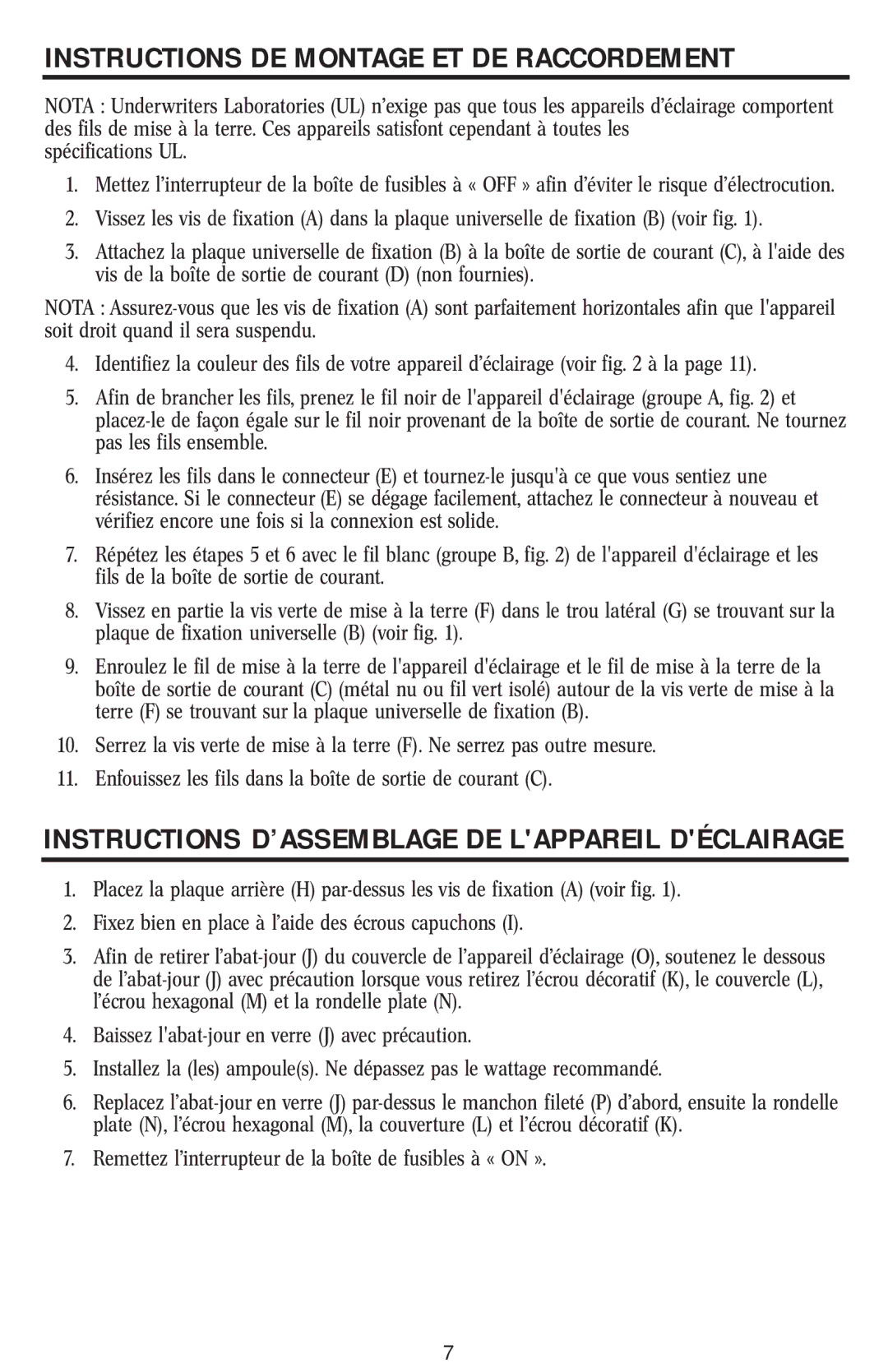 Westinghouse 30904 owner manual Instructions DE Montage ET DE Raccordement 