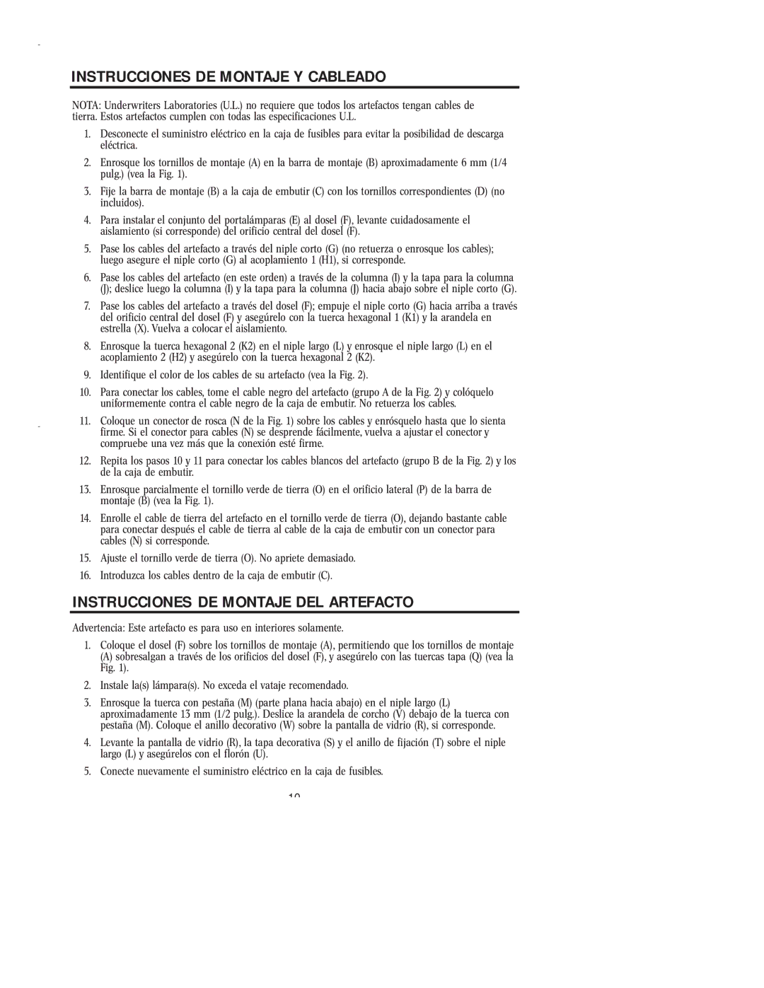 Westinghouse 43005 owner manual Instrucciones DE Montaje Y Cableado, Instrucciones DE Montaje DEL Artefacto 