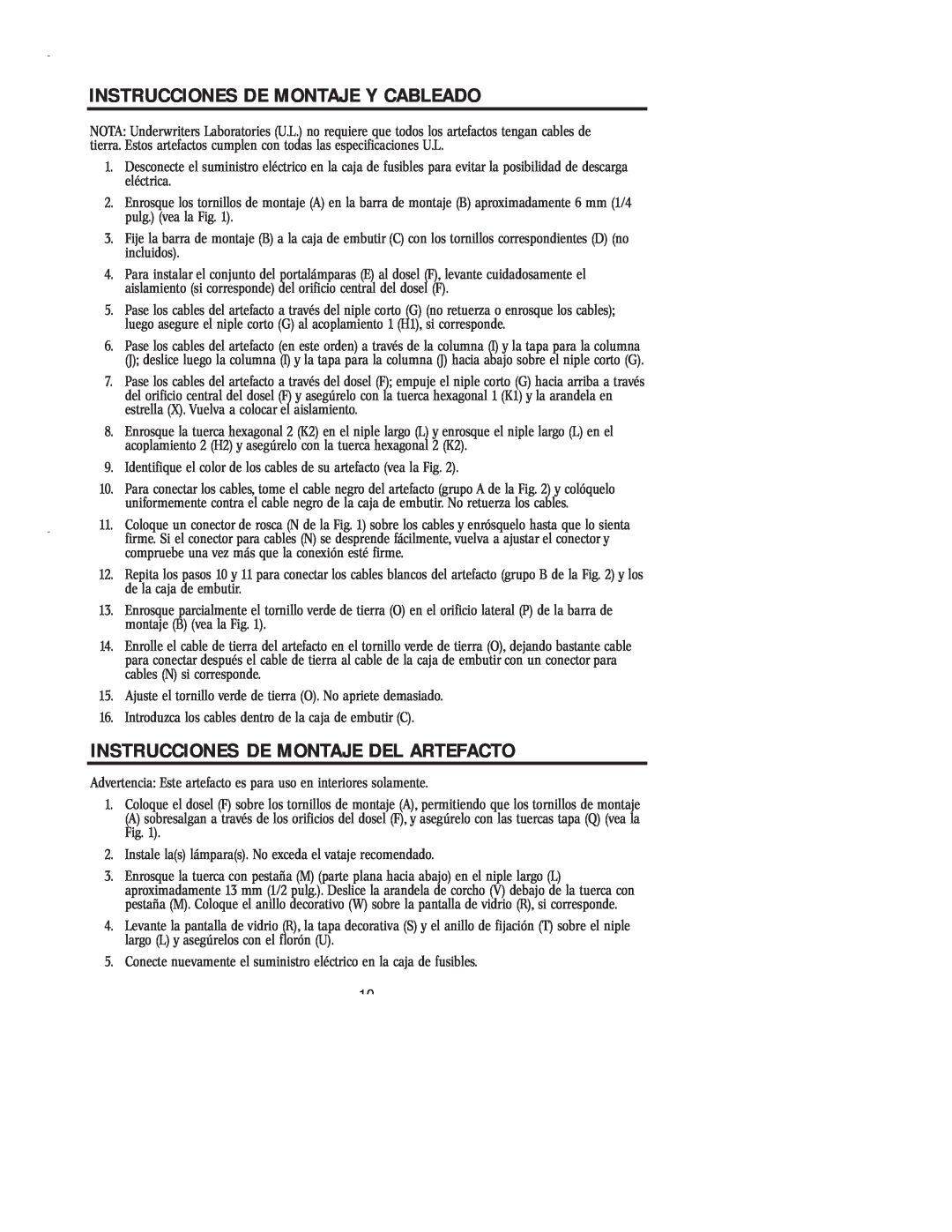 Westinghouse 43005 owner manual Instrucciones De Montaje Y Cableado, Instrucciones De Montaje Del Artefacto 
