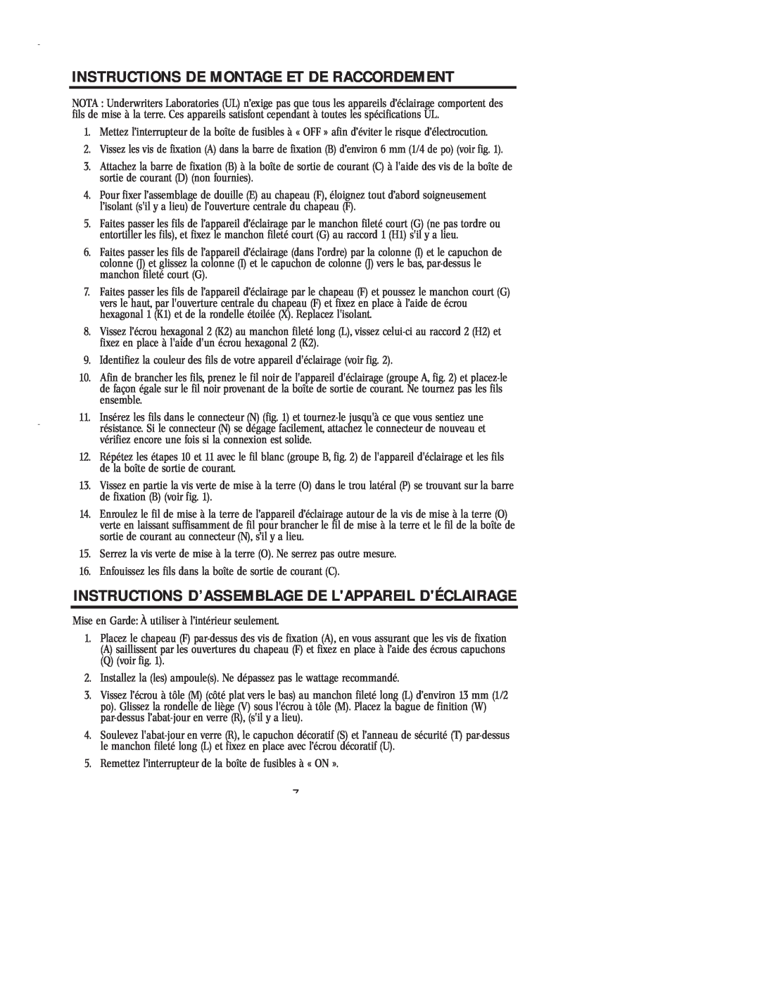 Westinghouse 43005 Instructions D’Assemblage De Lappareil Déclairage, Instructions De Montage Et De Raccordement 