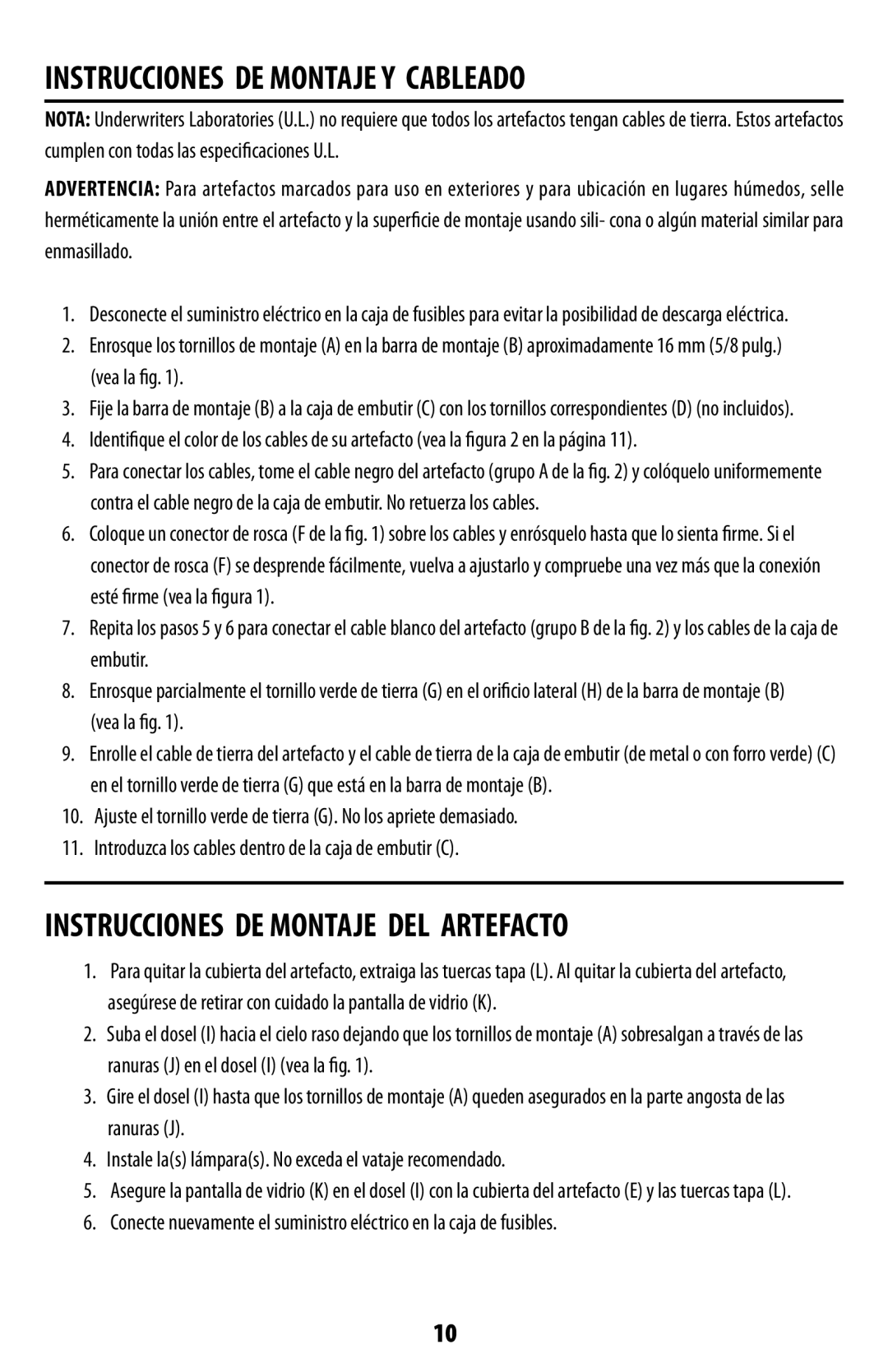 Westinghouse 71910 owner manual Instrucciones DE Montaje Y Cableado, Instrucciones DE Montaje DEL Artefacto 