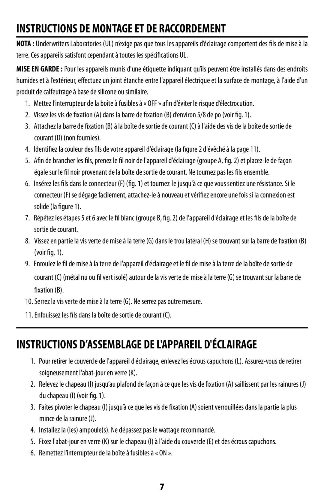 Westinghouse 71910 owner manual Instructions DE Montage ET DE Raccordement 