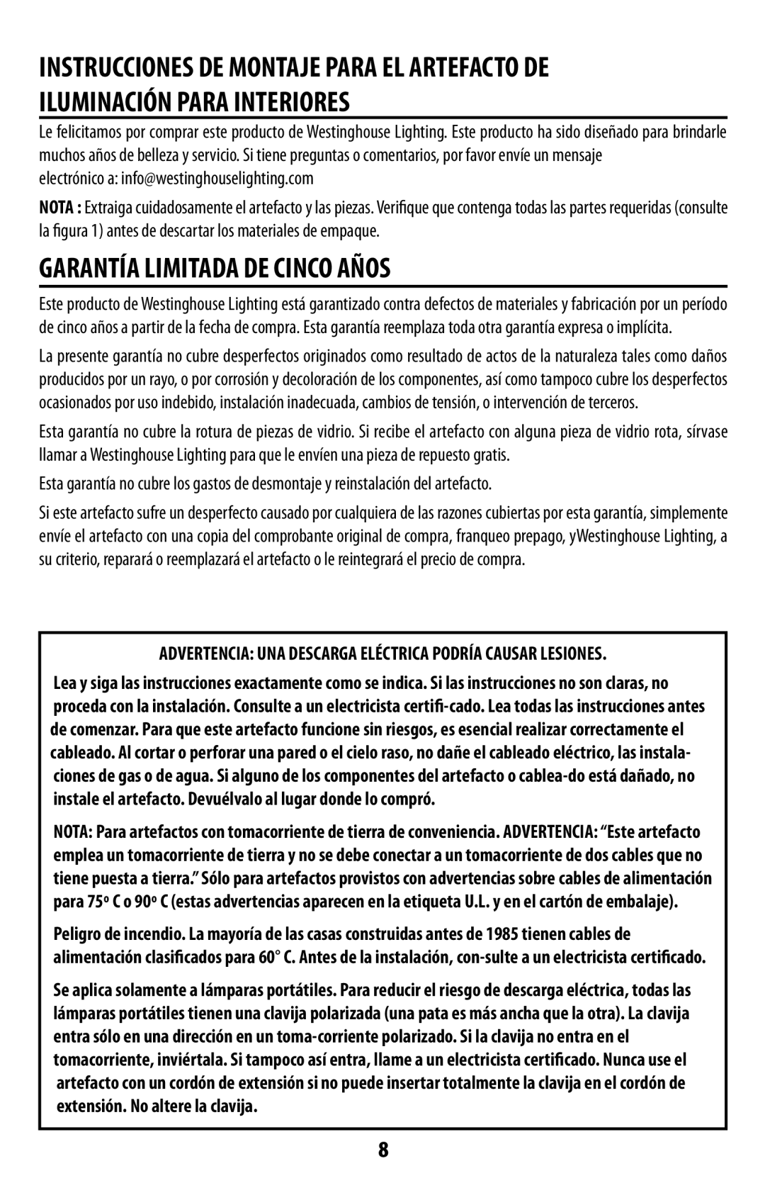 Westinghouse 71910 owner manual Iluminación Para Interiores, Garantía Limitada DE Cinco Años 