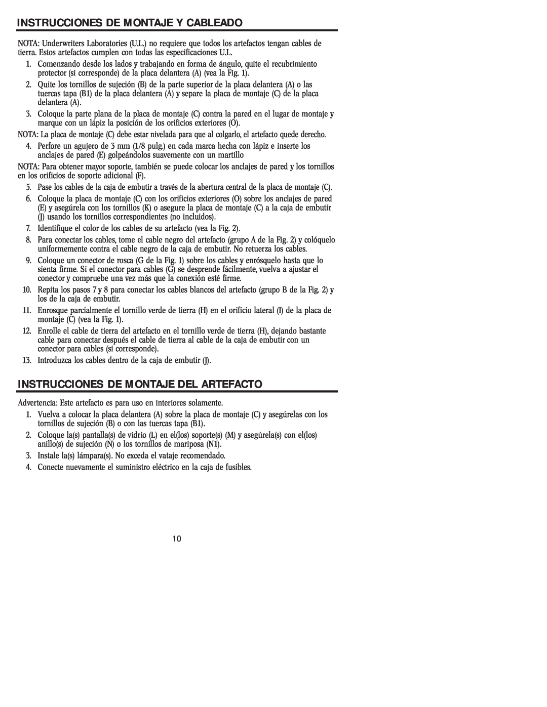 Westinghouse 72404 owner manual Instrucciones De Montaje Y Cableado, Instrucciones De Montaje Del Artefacto 
