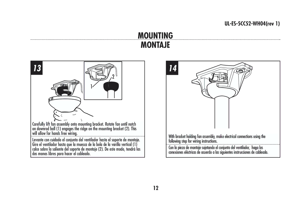 Westinghouse 78020, 78024, 78570, 78021, 78572, 78025, 78571, 78022, 78019, 78018 owner manual Mounting Montaje 