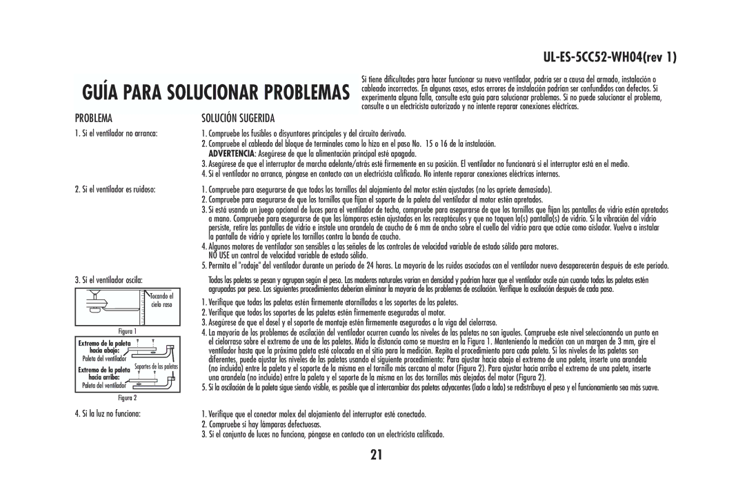 Westinghouse 78570, 78024, 78020, 78021, 78572, 78025, 78571, 78022, 78019, 78018 owner manual Guía Para Solucionar Problemas 