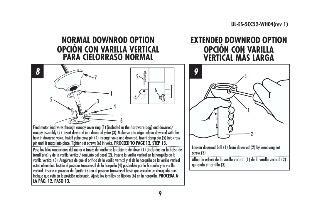 Westinghouse 78018, 78024, 78570, 78020 Normal Downrod Option, Para Cielorraso Normal, Opción CON Varilla Vertical MÁS Larga 