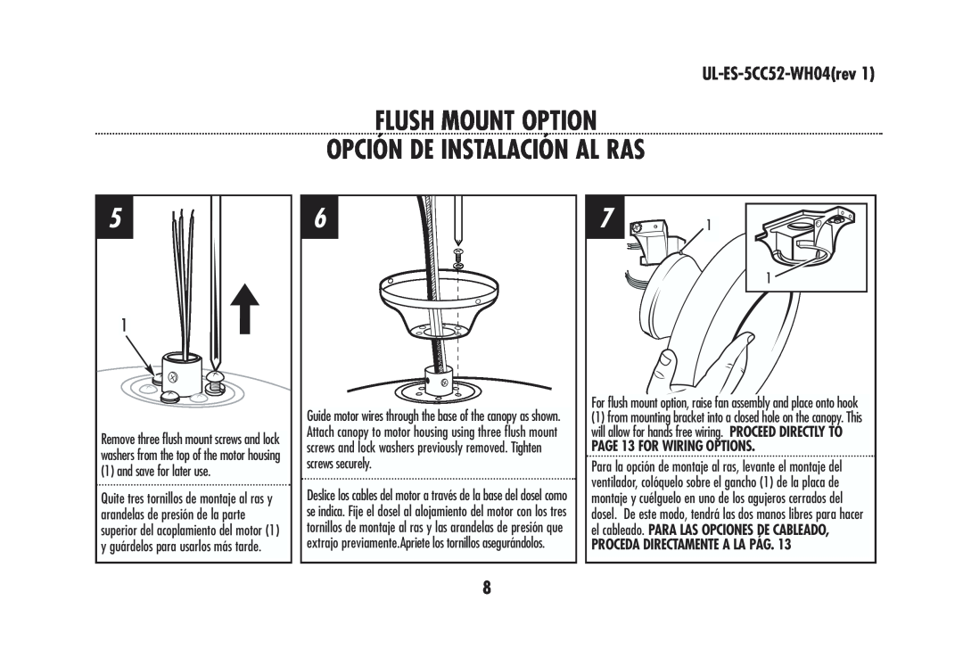 Westinghouse 78019 Flush Mount Option Opción De Instalación Al Ras, and save for later use, PAGE 13 FOR WIRING OPTIONS 