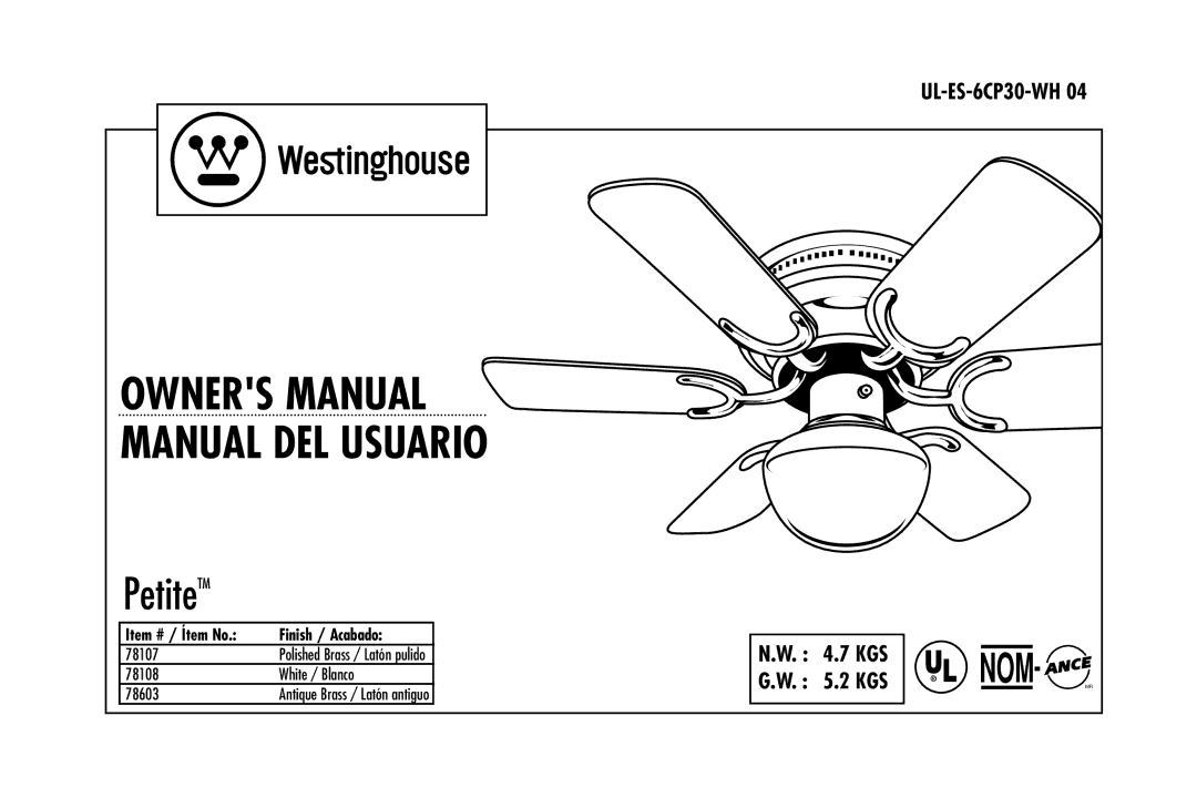 Westinghouse 78603, 78108 owner manual Manual DEL Usuario 