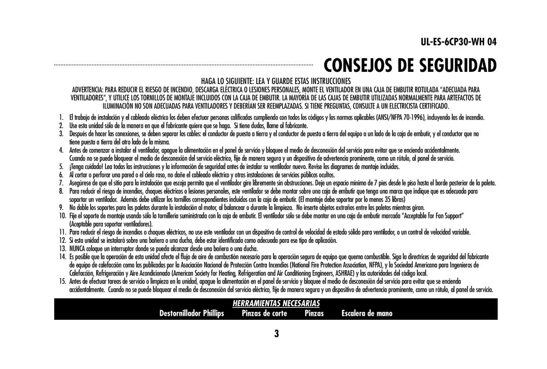 Westinghouse 78603, 78108 owner manual Consejos DE Seguridad, Haga LO Siguiente LEA Y Guarde Estas Instrucciones 