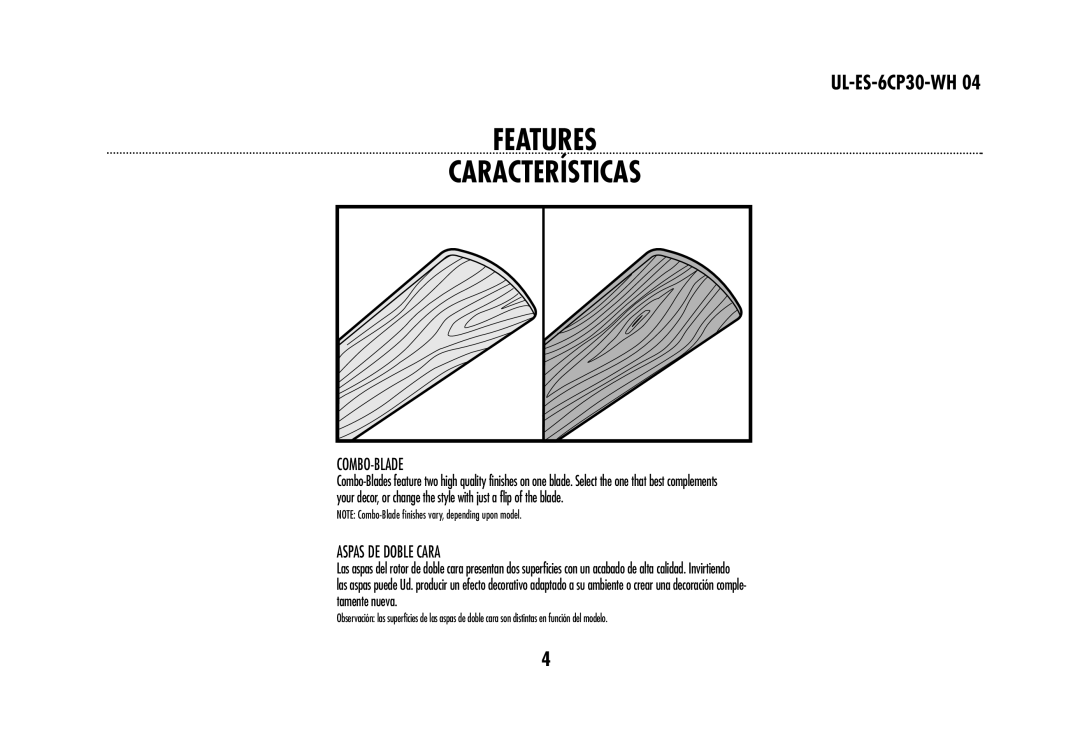 Westinghouse 78108, 78603 owner manual Combo-Blade, Aspas DE Doble Cara 